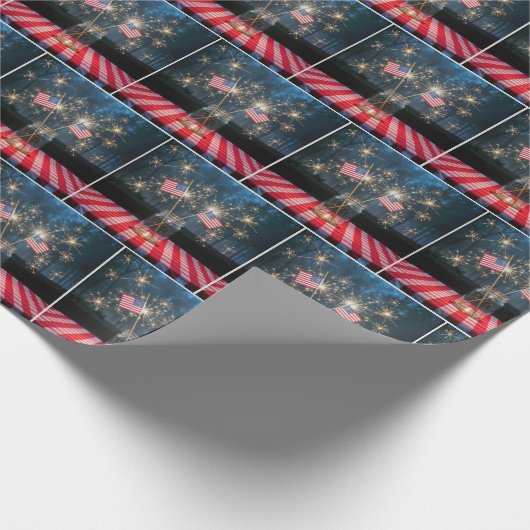 Papier Cadeau American Flags With Sparklers In a Mason Jar (Coin)