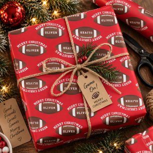 Papier Cadeau American Football Balls Nom Red Christmas