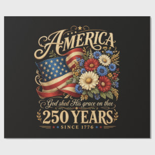 Papier Cadeau Amérique 250 ans depuis 1776 Cadeau Floral Patriot