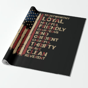 Papier Cadeau Amérique vintage - loi sur le scoutisme du drapeau