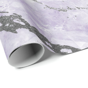 Papier Cadeau Améthyste violet blanc Marbre gris argenté brillan