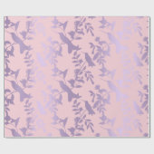 Papier Cadeau Améthyste Violet Feuilles Roses Hummingbird Fleurs (Plat)