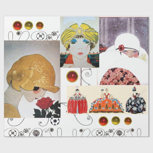 PAPIER CADEAU AMIE AVEC ROSE ROUGE, STUME DE BEAUTÉ ART DÉCO (Plat)