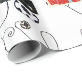 PAPIER CADEAU AMIE AVEC ROSE ROUGE, STUME DE BEAUTÉ ART DÉCO (Coin rond)