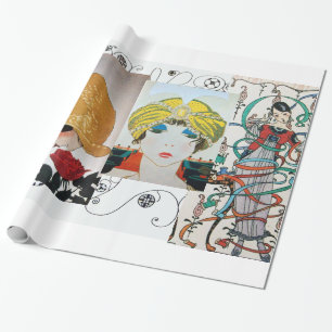 PAPIER CADEAU AMIE AVEC ROSE ROUGE, STUME DE BEAUTÉ ART DÉCO