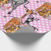 Papier Cadeau Amis Safari, girafe, zèbre, tigre, poka rose (Coin)