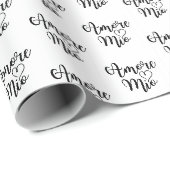 Papier Cadeau Amore Mio (Mon amour) Script Noir Chic Répétition (Coin rond)