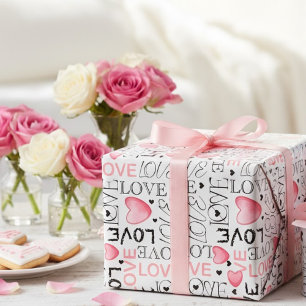 Papier Cadeau Amour à l'aquarelle et cœurs roses pour la Saint-V