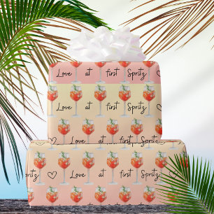 Papier Cadeau Amour au premier Spritz Aquarelle Orange Cocktail