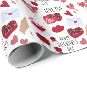 Papier Cadeau Amour coeur heureux valentine's day (Coin rond)