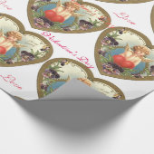 Papier Cadeau AMOUR CUPIDE AU COEUR ET PANSIES Saint-Valentin (Coin)