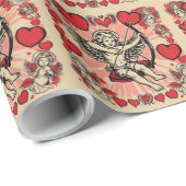 Papier Cadeau Amour cupide vintage (Coin rond)