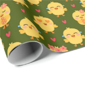 Papier Cadeau Amour de Bébé Poussin Mignon avec des Cœurs (Coin rond)