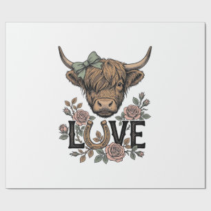 Papier Cadeau Amour de vache des Highlands Fleur vintage fer à c