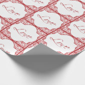 Papier Cadeau Amour en cadre rouge Style Damas Saint Valentin (Coin)