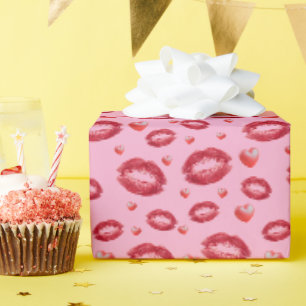 Papier Cadeau Amour et baisers au rouge à lèvres