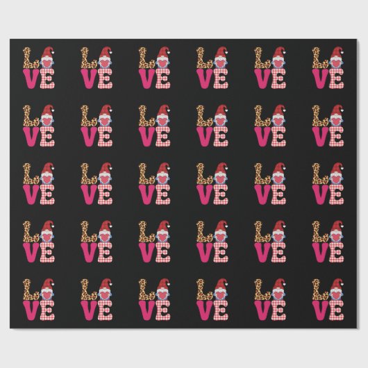 Papier Cadeau Amour Gnome Valentines Jour Buffalo Rouge Plaid Le (Plat)