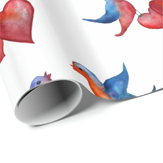 Papier Cadeau Amour, inséparables, papier d'emballage d'oiseaux (Coin rond)