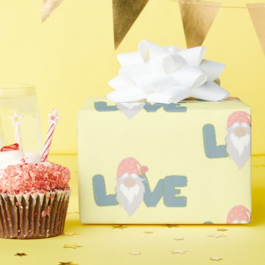 Papier Cadeau Amour mignon Valentines Jour Gnome Rose Jaune S (Fête d'anniversaire)