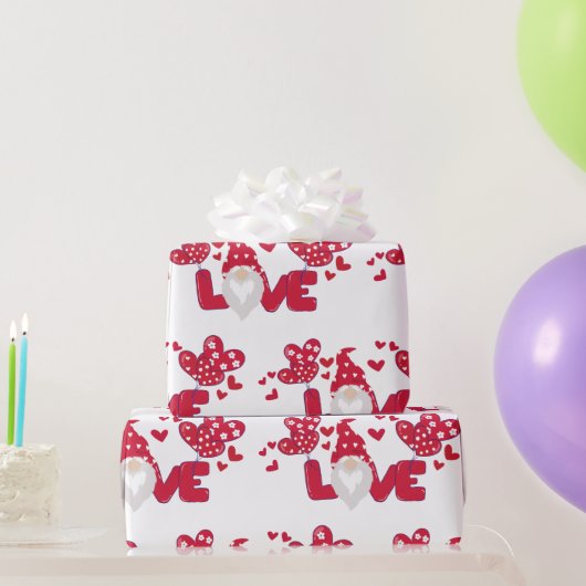 Papier Cadeau Amour mignon Valentines Jour Gnome Rouge Blanc Env (Cadeaux de fête)