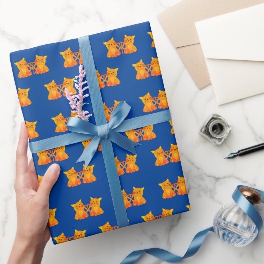 Papier Cadeau Amour Mignons Chatons Orange Sur Fond Bleu (Cadeaux)
