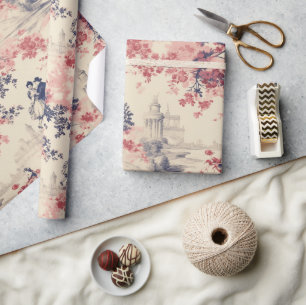 Papier Cadeau Amour moderne Valentine Rouge Toile de Jouy Motif