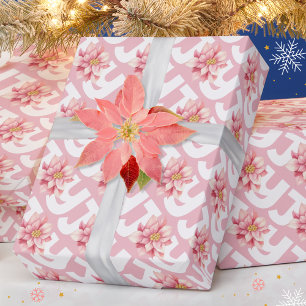 Papier Cadeau Amour Paix Joie Rose Poinsettia Noël