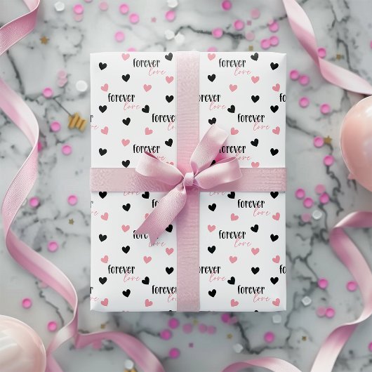 Papier Cadeau Amour romantique pour toujours Coeurs rose et noir