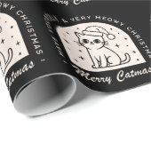 Papier Cadeau Amoureux de les chats drôles voeux de Noël noir (Coin rond)