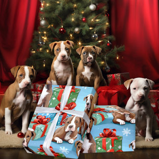 Papier Cadeau Amoureux de les chiens Cartoon PitBull Pups