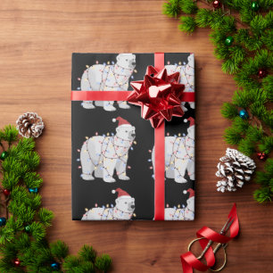 Papier Cadeau Amoureux drôle d'ours polaire Noël Animal Lumières
