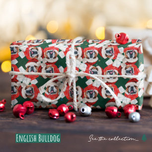 Papier Cadeau Amusant anglais Bulldog Motif de Noël