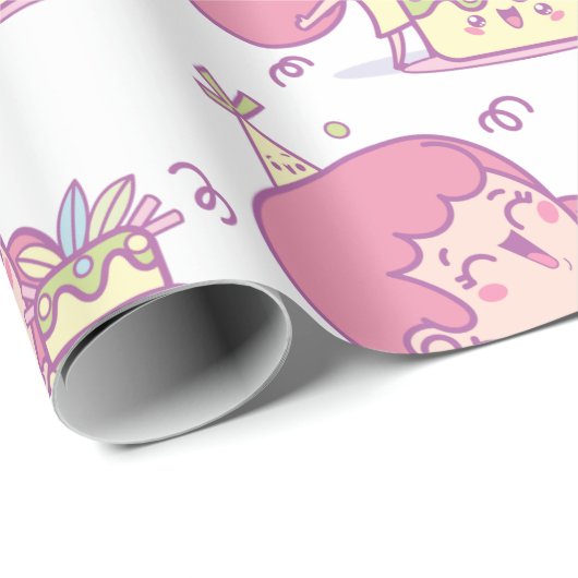 Papier Cadeau Amusant Anniversaire Cadeau Wrap Gâteau et Casquet (Coin rond)