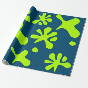 Papier Cadeau Amusant bleu turquoise néon vert citron motif amus