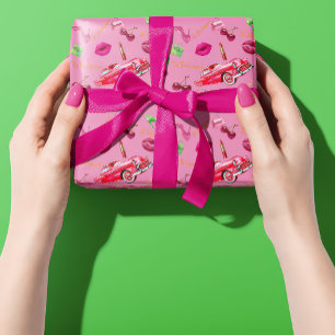 Papier Cadeau Amusant 'C'est la Saison' Glamour Rose & Vert Noël