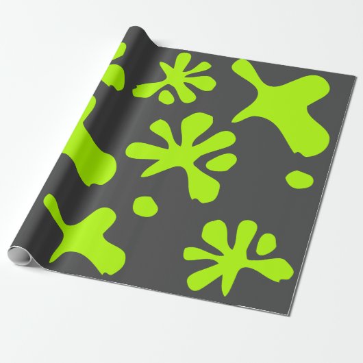 Papier Cadeau Amusant charbon gris néon vert citron motif amusan (Déroulé)