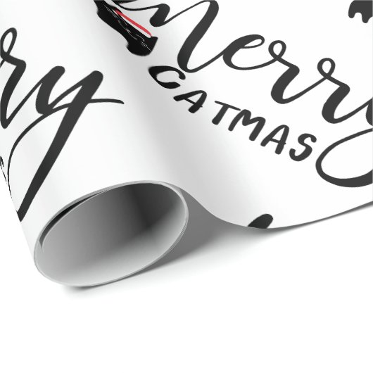 Papier Cadeau Amusant Chat Noir Motif Joyeux Catmas Chrismtas (Coin rond)