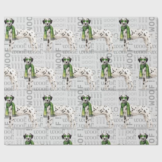 Papier Cadeau Amusant chien de Noël dalmate (Plat)