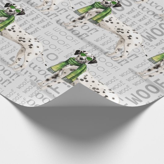 Papier Cadeau Amusant chien de Noël dalmate (Coin)