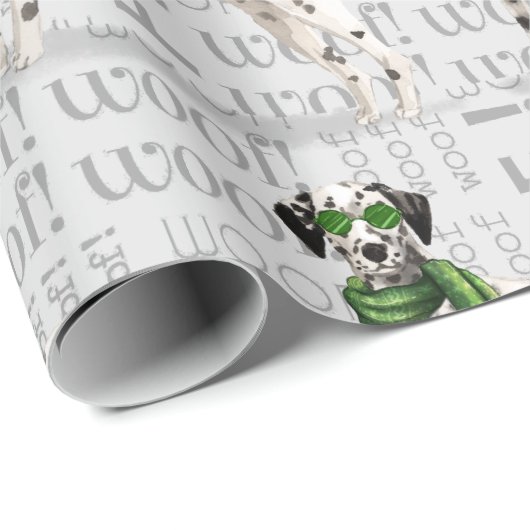 Papier Cadeau Amusant chien de Noël dalmate (Coin rond)