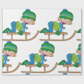 Papier Cadeau Amusant Hiver Sledding Boy mignonne Snow Adventure (Plat)