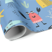 Papier Cadeau Amusant sous la mer mignon dessin animé animaux de (Coin rond)
