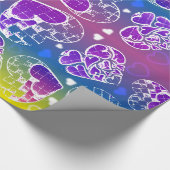 Papier Cadeau Amusant Violet, bleu, jaune motif de Coeurs Whimsi (Coin)