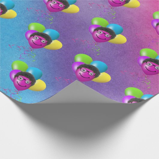 Papier Cadeau Amusant visage de ballon d'anniversaire sur arc-en (Coin)