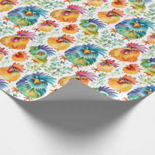 Papier Cadeau Amusant Whimsical Aquarelle Style Poulets