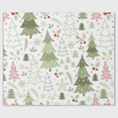 Papier Cadeau Amusants Rouge Vert Pastel Arbres Noël (Plat)