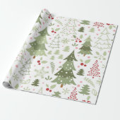 Papier Cadeau Amusants Rouge Vert Pastel Arbres Noël (Déroulé)