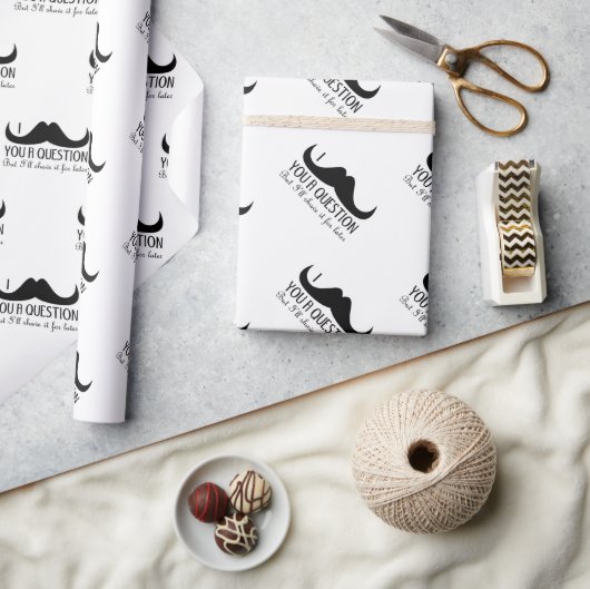 Papier Cadeau Amusement cool Je vous moustache une question Noir (Artisanat)