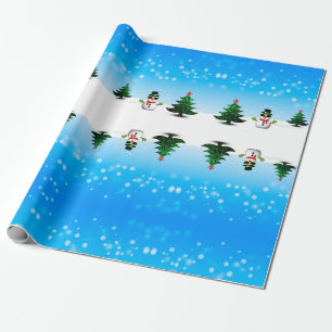Papier Cadeau Amusement cool Snowman Sparkly Noël Arbres bleus
