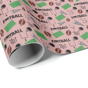 Papier Cadeau Amusement de football sur Rose de thé foncé rose